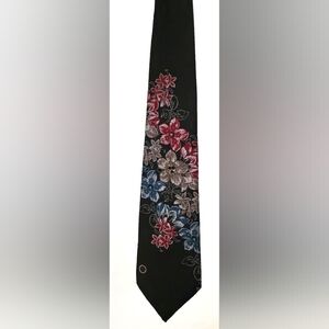 Halston III Vintage Designer Polyester/Silk Mix Floral Black Tie